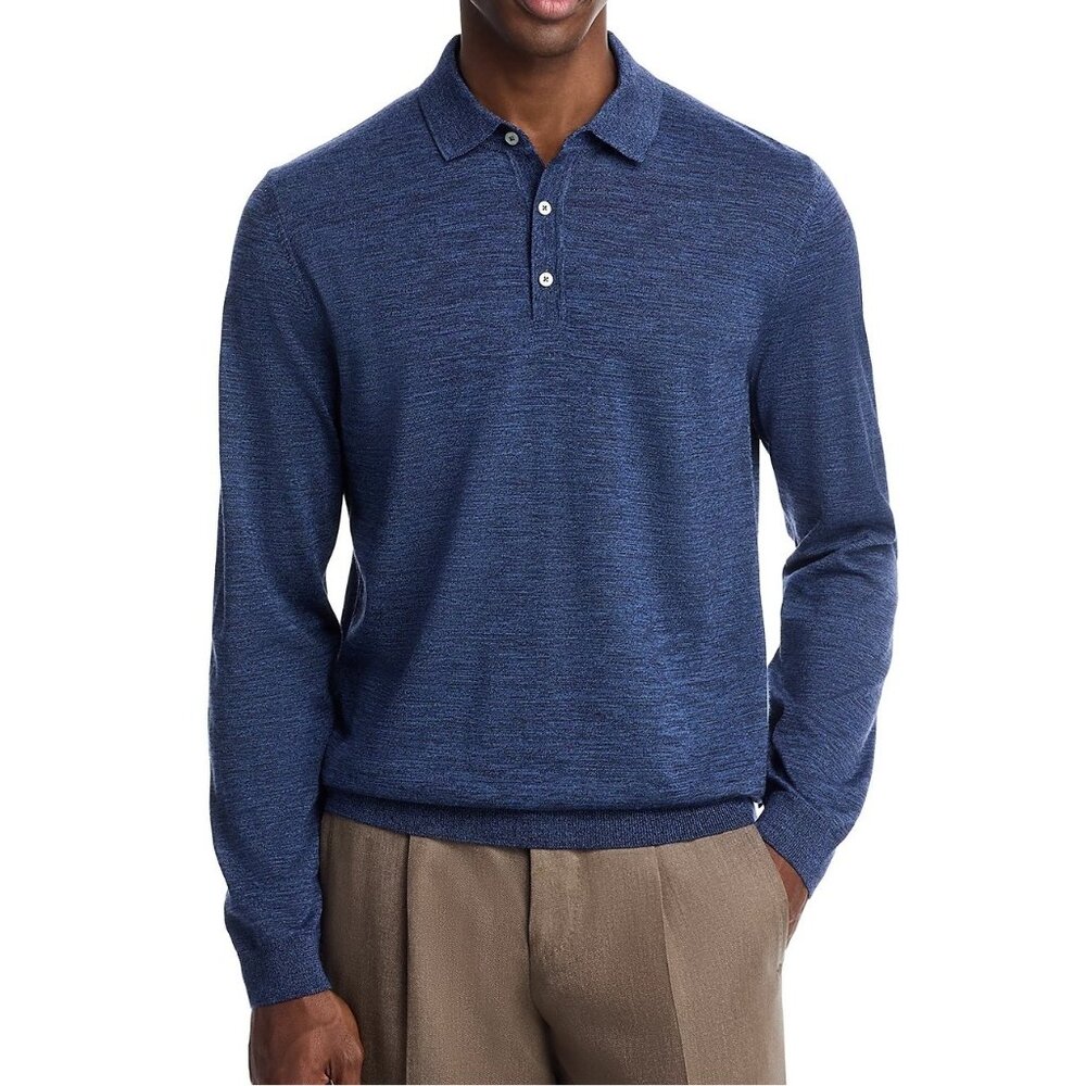 Boss Hugo Boss Lancione Mens Italian Wool Long Sleeve Polo Shirt Bright Blue 198
